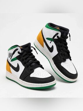 Nike Air Jordan 1 Mid SE GS‎ Brazil White Green Yellow BQ6931-101 Womens 7